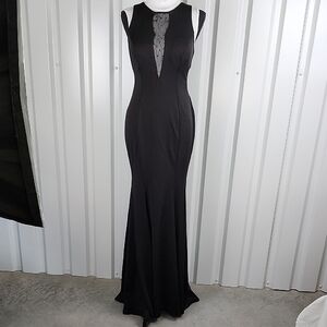 Cinderella Divine Y2K Black Maxi Gown with Lace Inset Size Medium Mermaid Curvy